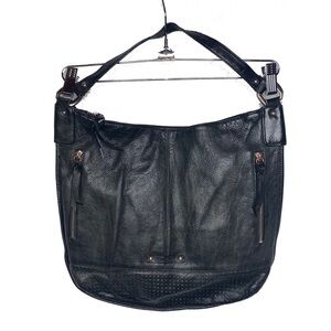 B. MAKOWSKY Black Leather Flat Hobo/Shoulder Bag